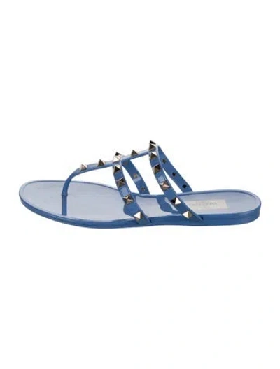 Pre-owned Valentino Garavani Rockstud Accents Rubber Flip Flops In Blue