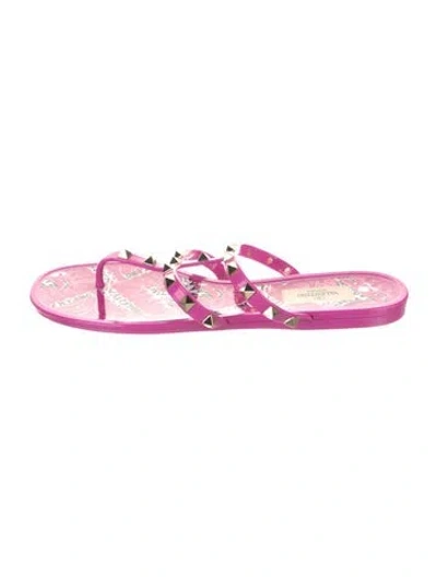 Pre-owned Valentino Garavani Rockstud Accents Rubber Flip Flops In Pink