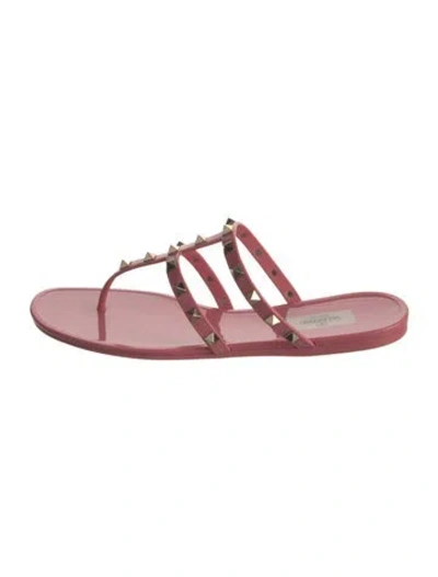 Pre-owned Valentino Garavani Rockstud Accents Rubber Flip Flops In Pink