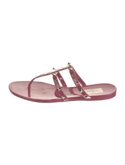 Pre-owned Valentino Garavani Rockstud Accents Rubber Flip Flops In Pink