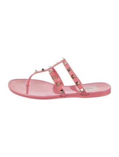 Pre-owned Valentino Garavani Rockstud Accents Rubber Flip Flops In Pink