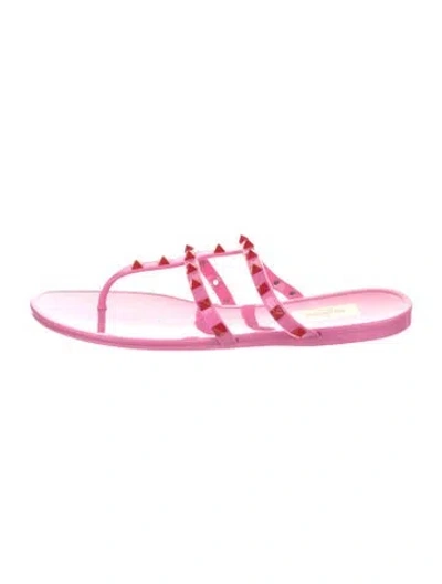 Pre-owned Valentino Garavani Rockstud Accents Rubber Flip Flops In Pink