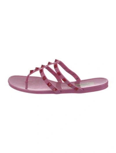 Pre-owned Valentino Garavani Rockstud Accents Rubber Flip Flops In Pink