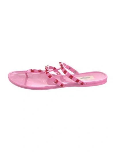 Pre-owned Valentino Garavani Rockstud Accents Rubber Flip Flops In Pink