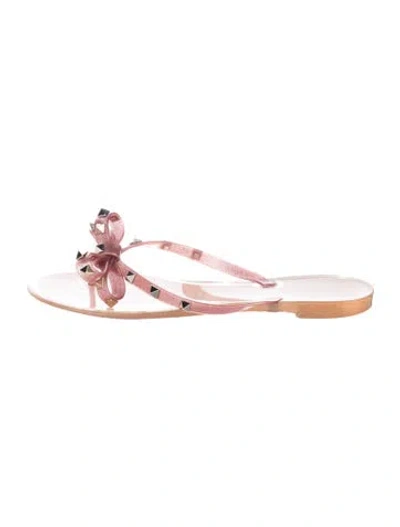 Pre-owned Valentino Garavani Rockstud Accents Rubber Flip Flops In Pink