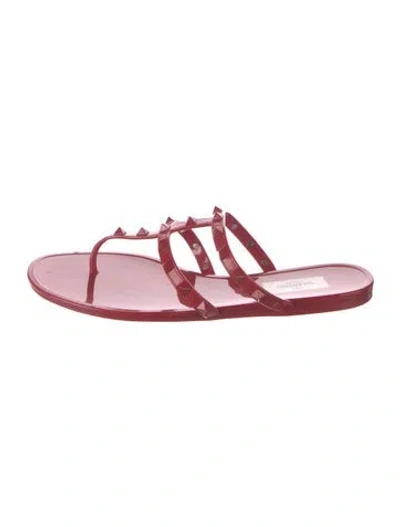 Pre-owned Valentino Garavani Rockstud Accents Rubber Flip Flops In Pink