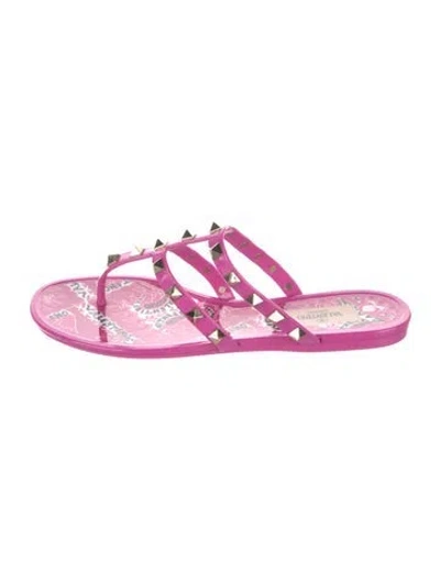 Pre-owned Valentino Garavani Rockstud Accents Rubber Flip Flops In Pink