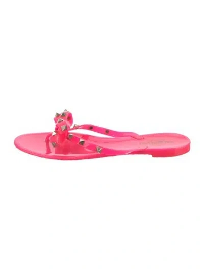 Pre-owned Valentino Garavani Rockstud Accents Rubber Flip Flops In Pink