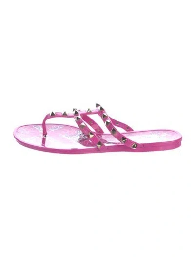 Pre-owned Valentino Garavani Rockstud Accents Rubber Flip Flops In Pink