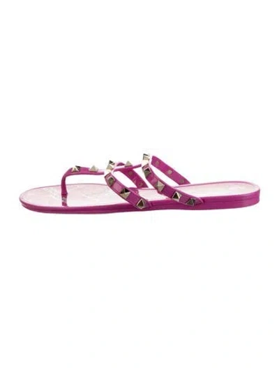Pre-owned Valentino Garavani Rockstud Accents Rubber Flip Flops In Pink
