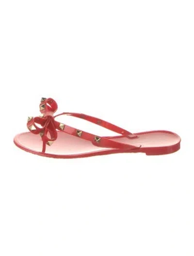 Pre-owned Valentino Garavani Rockstud Accents Rubber Flip Flops In Pink