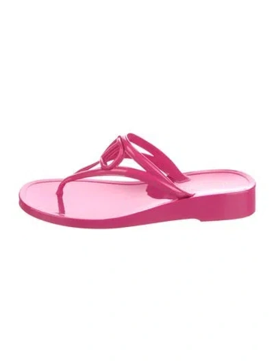 Pre-owned Valentino Garavani Rockstud Accents Rubber Flip Flops In Pink
