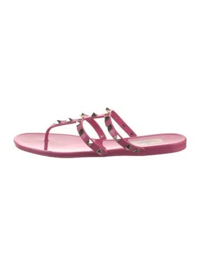 Pre-owned Valentino Garavani Rockstud Accents Rubber Flip Flops In Purple