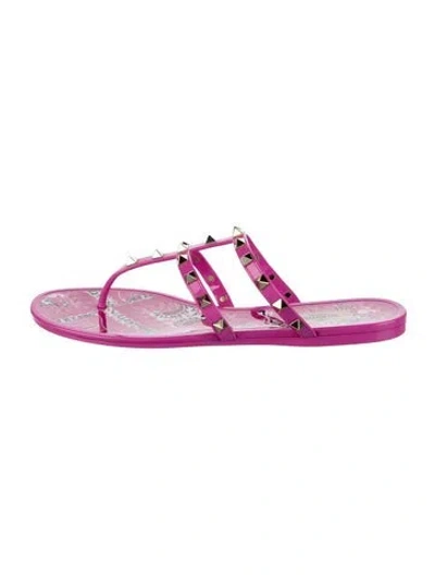 Pre-owned Valentino Garavani Rockstud Accents Rubber Flip Flops In Purple