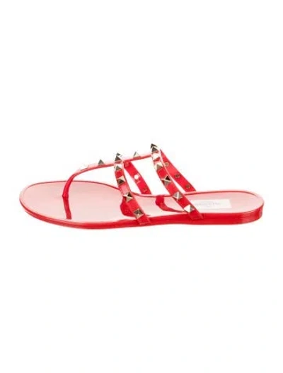 Pre-owned Valentino Garavani Rockstud Accents Rubber Flip Flops In Red