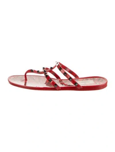 Pre-owned Valentino Garavani Rockstud Accents Rubber Flip Flops In Red