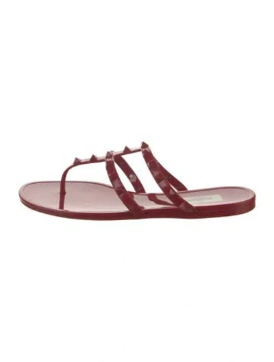 Pre-owned Valentino Garavani Rockstud Accents Rubber Flip Flops In Red