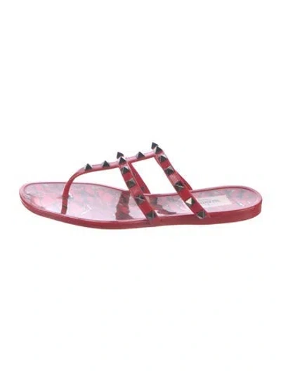 Pre-owned Valentino Garavani Rockstud Accents Rubber Flip Flops In Red