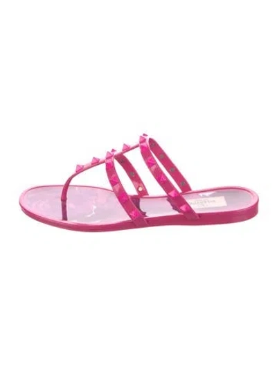 Pre-owned Valentino Garavani Rockstud Accents Rubber Flip Flops W/ Tags In Pink