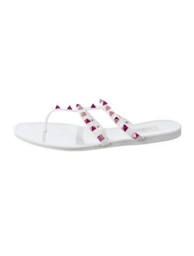 Pre-owned Valentino Garavani Rockstud Accents Rubber Flip Flops In White