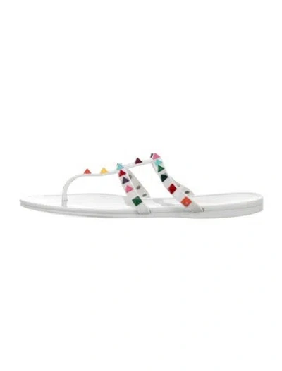 Pre-owned Valentino Garavani Rockstud Accents Rubber Flip Flops In White