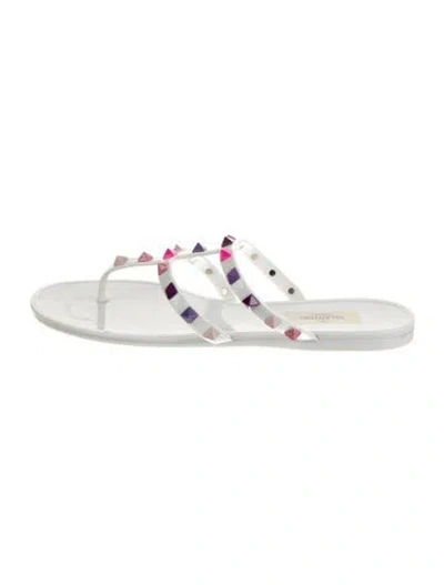 Pre-owned Valentino Garavani Rockstud Accents Rubber Flip Flops In White