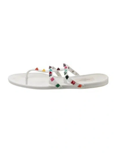 Pre-owned Valentino Garavani Rockstud Accents Rubber Flip Flops In White
