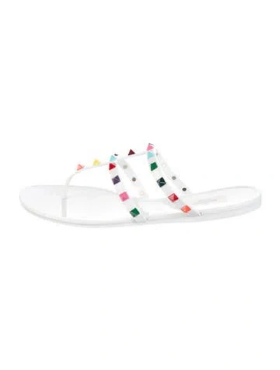 Pre-owned Valentino Garavani Rockstud Accents Rubber Flip Flops In White