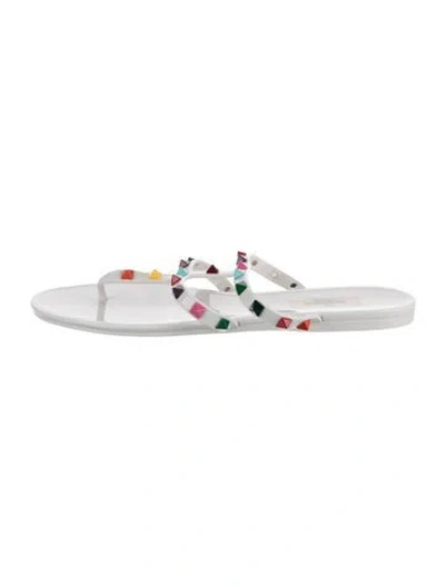 Pre-owned Valentino Garavani Rockstud Accents Rubber Flip Flops In White