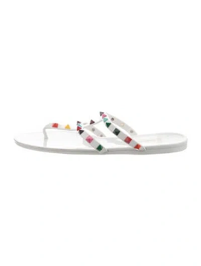 Pre-owned Valentino Garavani Rockstud Accents Rubber Flip Flops In White