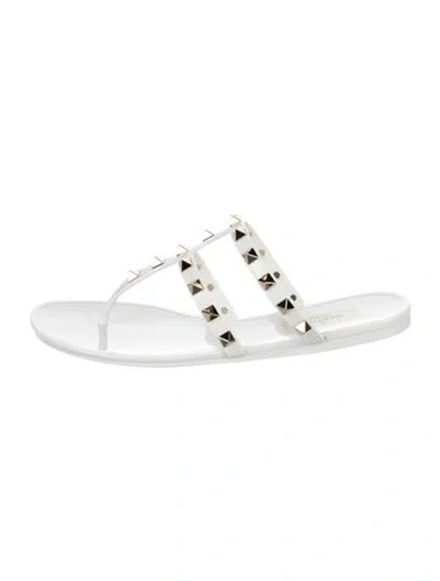 Pre-owned Valentino Garavani Rockstud Accents Rubber Flip Flops In White
