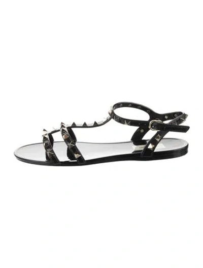 Pre-owned Valentino Garavani Rockstud Accents Rubber Gladiator Sandals In Black