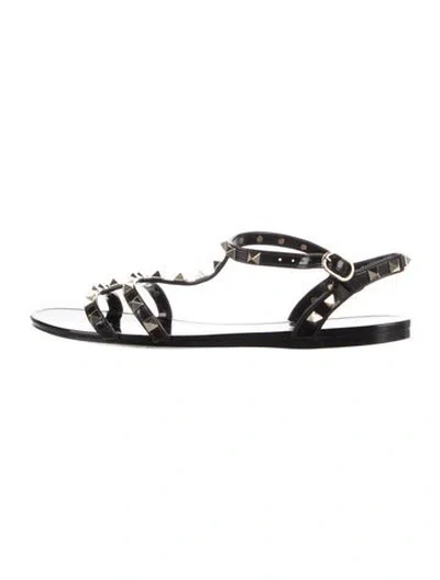 Pre-owned Valentino Garavani Rockstud Accents Rubber Gladiator Sandals In Black