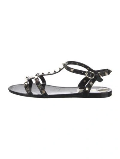 Pre-owned Valentino Garavani Rockstud Accents Rubber Gladiator Sandals In Black
