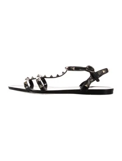Pre-owned Valentino Garavani Rockstud Accents Rubber Gladiator Sandals In Black