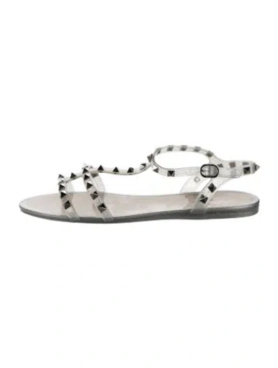 Pre-owned Valentino Garavani Rockstud Accents Rubber Gladiator Sandals In Gray