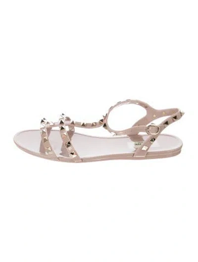 Pre-owned Valentino Garavani Rockstud Accents Rubber Gladiator Sandals In Neutrals