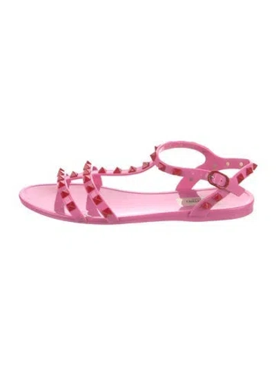 Pre-owned Valentino Garavani Rockstud Accents Rubber Gladiator Sandals In Pink