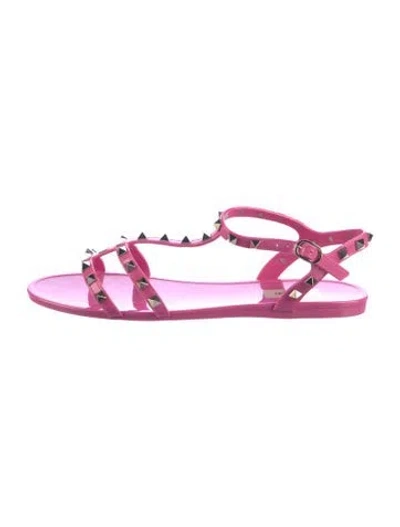 Pre-owned Valentino Garavani Rockstud Accents Rubber Gladiator Sandals In Pink