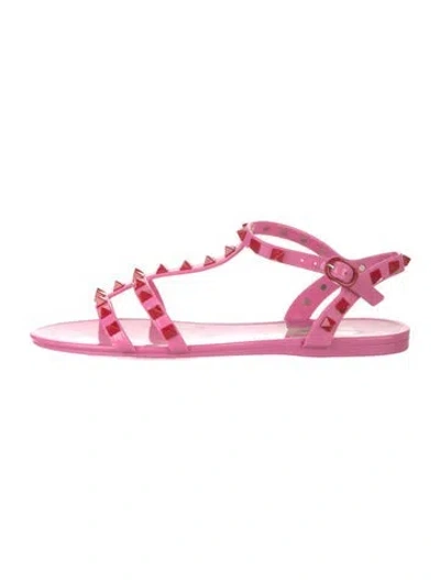 Pre-owned Valentino Garavani Rockstud Accents Rubber Gladiator Sandals In Pink