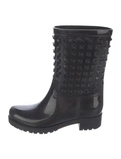 Pre-owned Valentino Garavani Rockstud Accents Rubber Rain Boots In Black