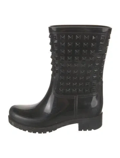Pre-owned Valentino Garavani Rockstud Accents Rubber Rain Boots In Black