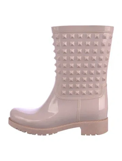 Pre-owned Valentino Garavani Rockstud Accents Rubber Rain Boots In Pink