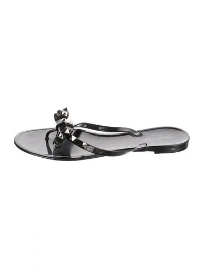 Pre-owned Valentino Garavani Rockstud Accents Rubber Slides In Black