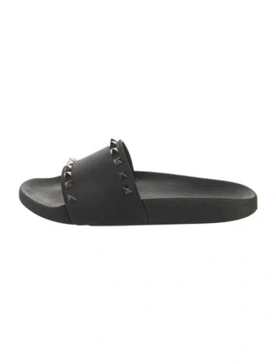 Pre-owned Valentino Garavani Rockstud Accents Rubber Slides In Black