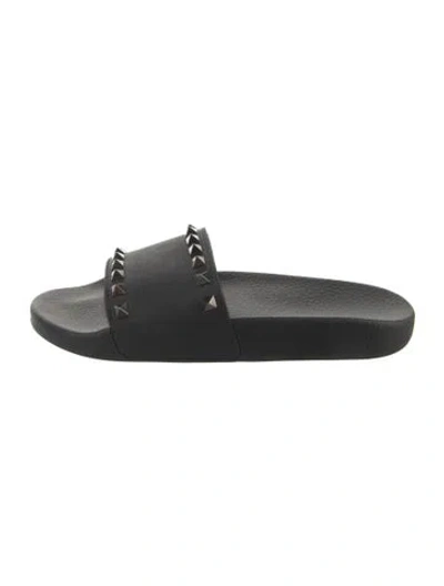 Pre-owned Valentino Garavani Rockstud Accents Rubber Slides In Black