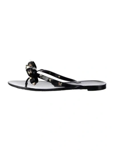 Pre-owned Valentino Garavani Rockstud Accents Rubber Slides In Black