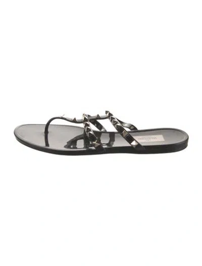 Pre-owned Valentino Garavani Rockstud Accents Rubber Slides In Black