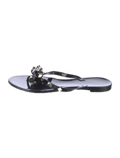 Pre-owned Valentino Garavani Rockstud Accents Rubber Slides In Black