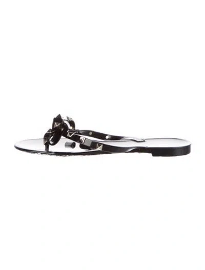 Pre-owned Valentino Garavani Rockstud Accents Rubber Slides In Black